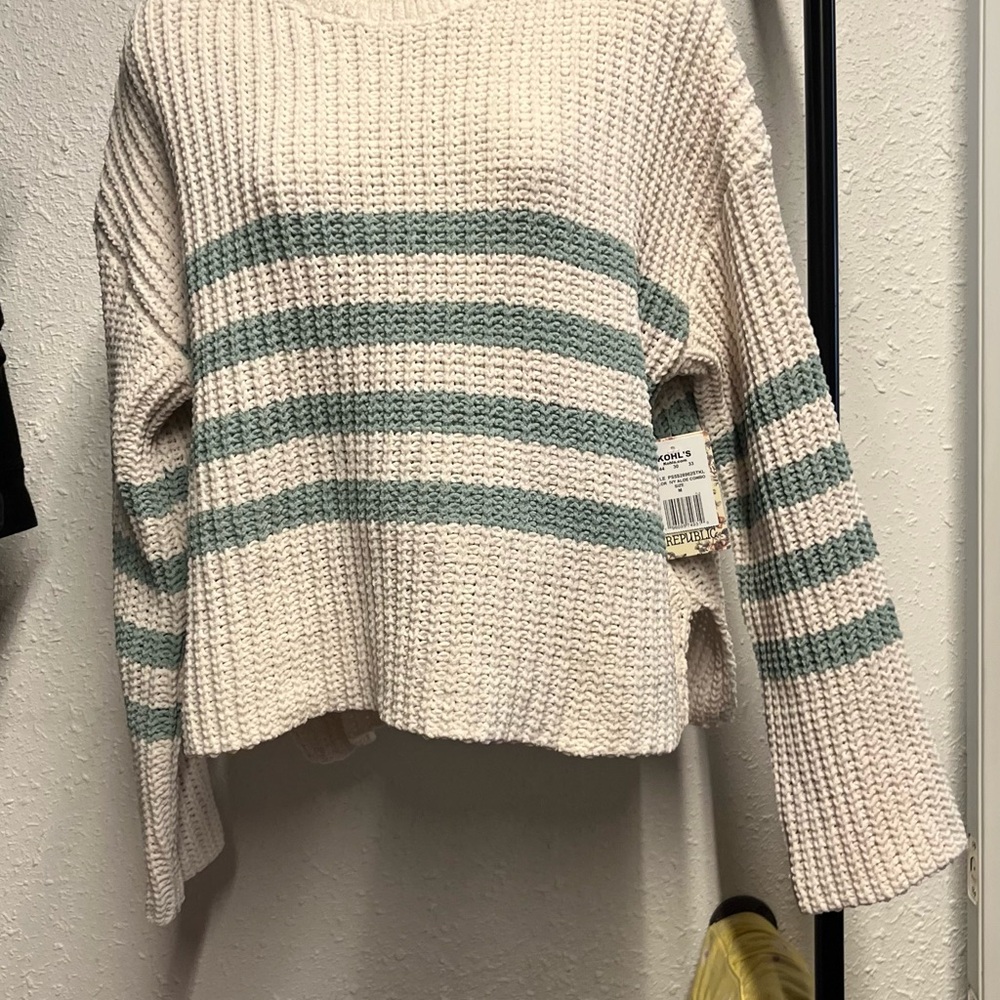 Pink Republic Cream and Green Striped Sweater